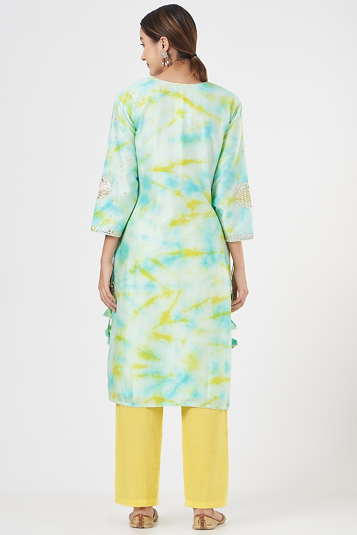 Mint Green Embroidered & Printed Kurta Set by Zari Jaipur at Pernia's Pop Up Shop