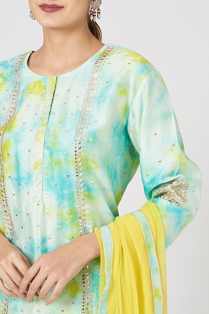 Mint Green Embroidered & Printed Kurta Set by Zari Jaipur at Pernia's Pop Up Shop