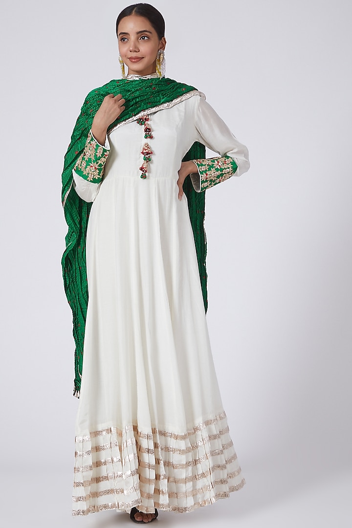 White Cotton Silk Anarkali Set by Zari Jaipur