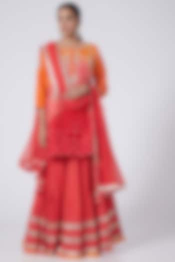Red Kurta Set With Gota Patti Work by Zari Jaipur