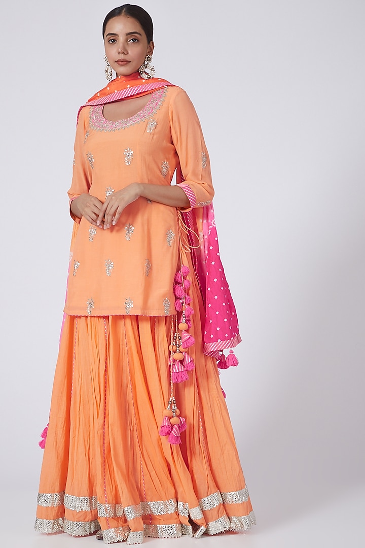 Peach Cotton Silk Kurta Set by Zari Jaipur