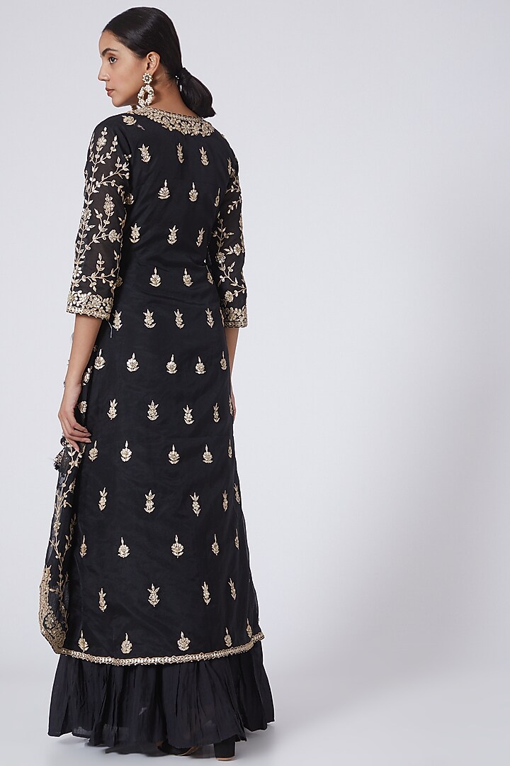 Black Silk Jacket Set by Zari Jaipur at Pernia's Pop Up Shop