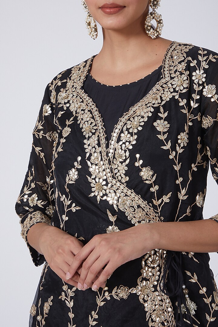 Black Silk Jacket Set by Zari Jaipur at Pernia's Pop Up Shop