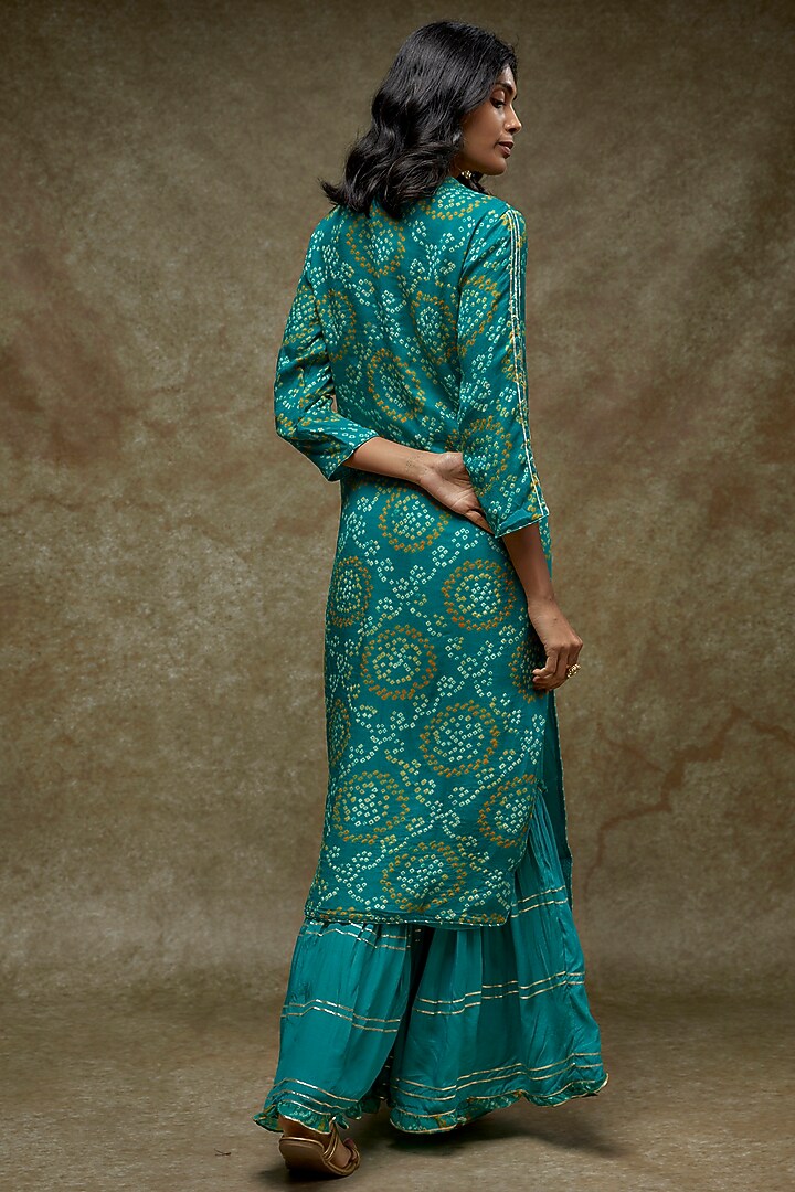 Green Georgette Bandhej Printed & Gota Embroidered Kurta Set by Zari Jaipur at Pernia's Pop Up Shop