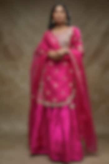 Dark Pink Silk Gharara Set by Zari Jaipur