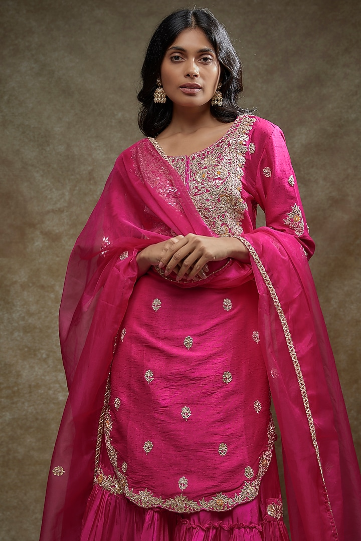 Mauve Pink Gharara Set with Zari, Sequin & Resham Embroidery and Pearl Detailing