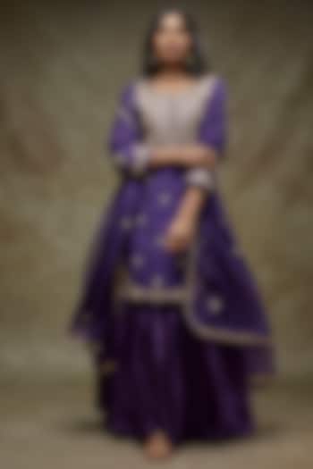 Purple Silk Gharara Set by Zari Jaipur