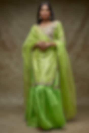 Light Green Silk Gharara Set by Zari Jaipur