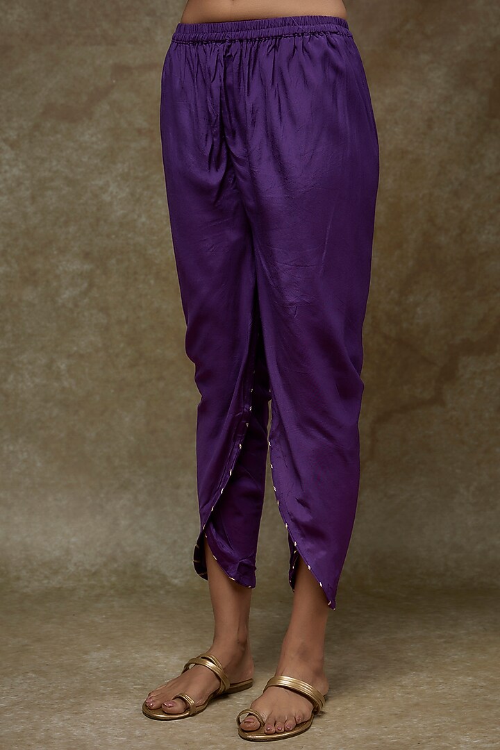 Purple Silk Leheriya Printed & Hand Embroidered Kurta Set by Zari Jaipur at Pernia's Pop Up Shop