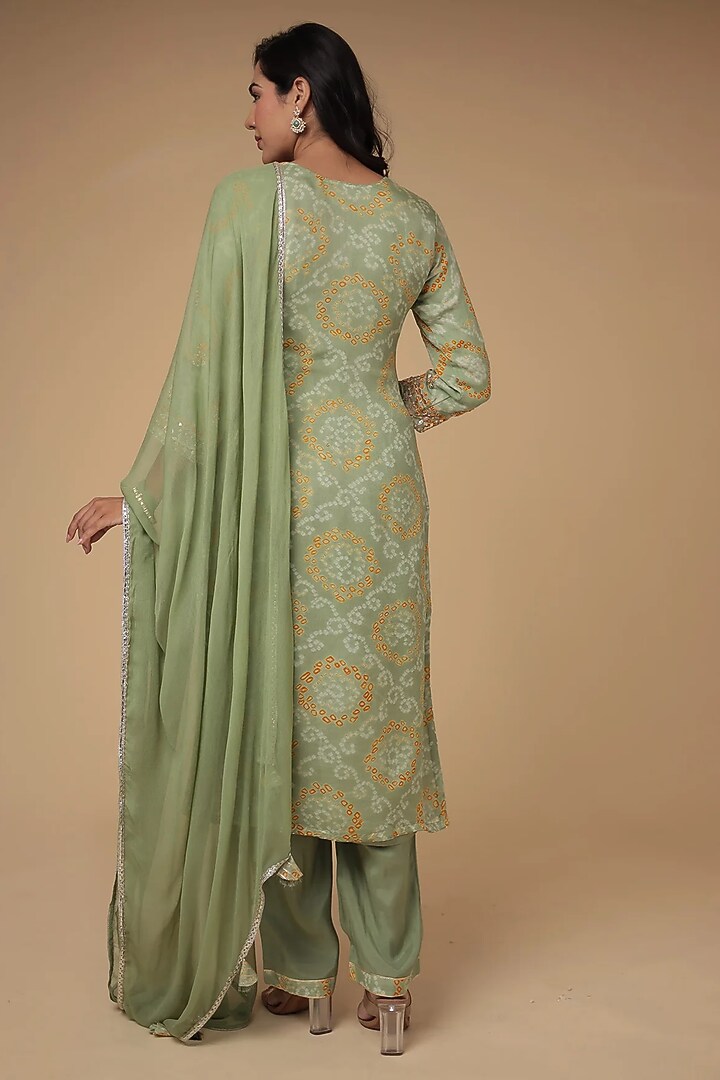 Light Green Georgette Gota Patti Work Bandhej Kurta Set by Zari Jaipur at Pernia's Pop Up Shop