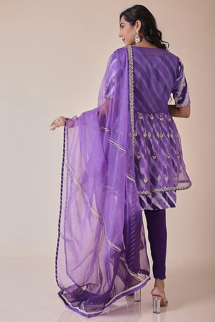 Purple Organza Gota Patti Embroidered Peplum Kurta Set by Zari Jaipur at Pernia's Pop Up Shop