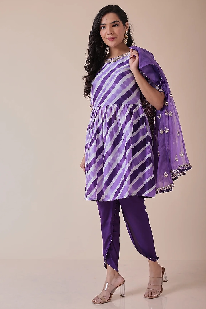 Purple Organza Gota Patti Embroidered Peplum Kurta Set by Zari Jaipur at Pernia's Pop Up Shop