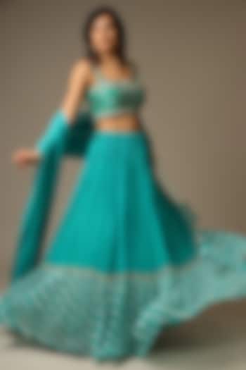 Dark Green Georgette Gota Patti Work Leheriya Wedding Lehenga Set by Zari Jaipur at Pernia's Pop Up Shop