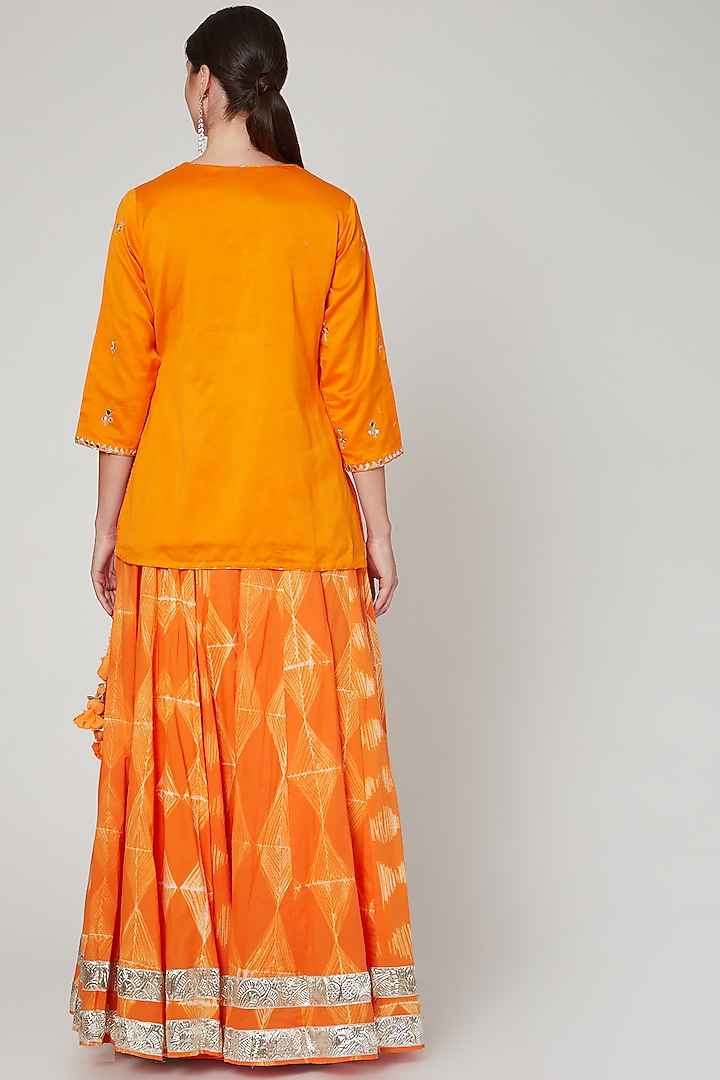 Orange Embroidered Lehenga Set by Zari Jaipur at Pernia's Pop Up Shop