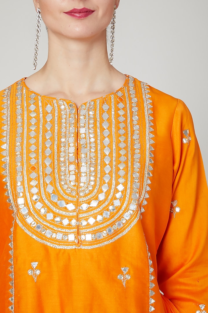 Orange Embroidered Lehenga Set by Zari Jaipur at Pernia's Pop Up Shop