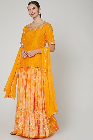 Orange Tie & Dye Lehenga Set by Zari Jaipur
