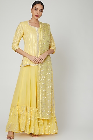 Yellow Embroidered Kali Lehenga Set by Zari Jaipur