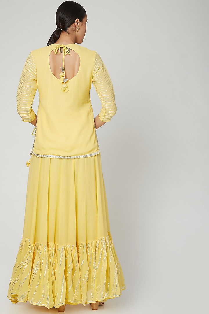 Yellow Embroidered Kali Lehenga Set by Zari Jaipur at Pernia's Pop Up Shop