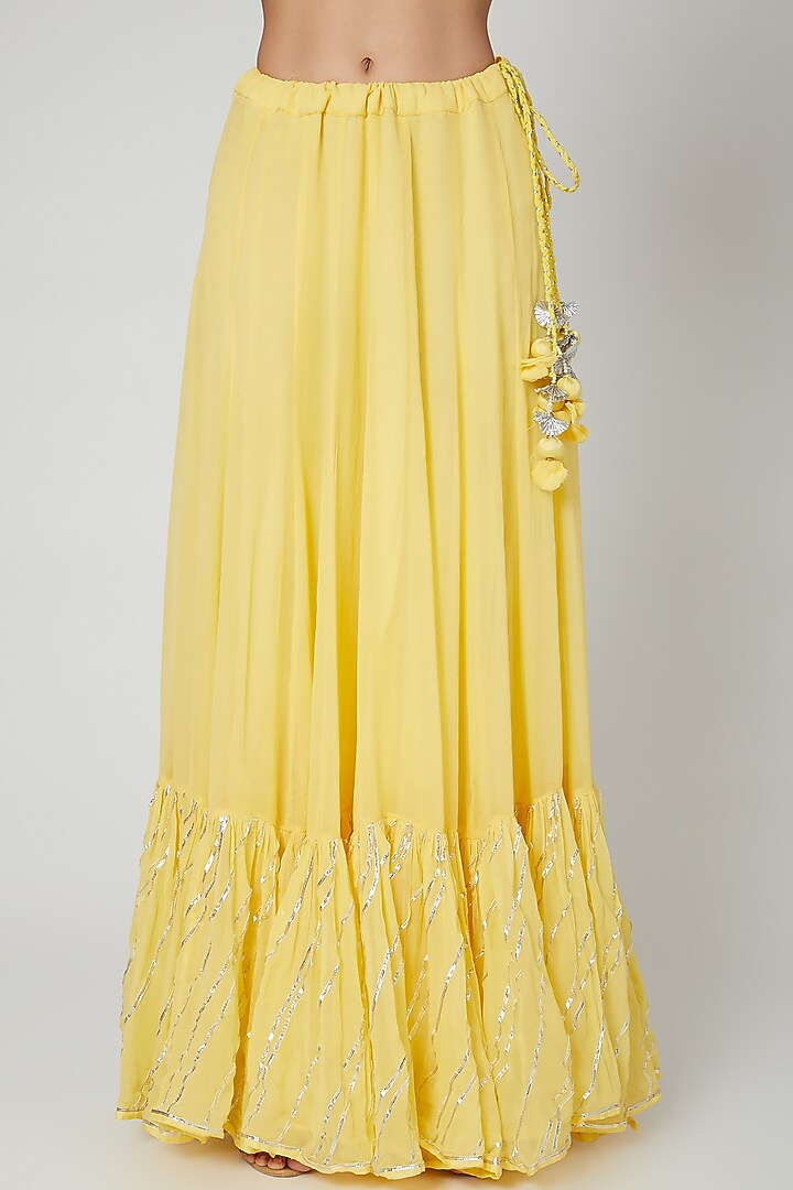 Yellow Embroidered Kali Lehenga Set by Zari Jaipur at Pernia's Pop Up Shop