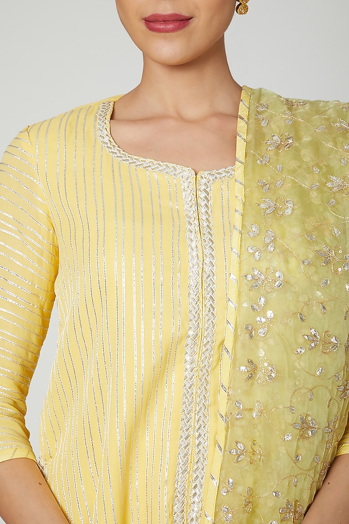 Yellow Embroidered Kali Lehenga Set by Zari Jaipur at Pernia's Pop Up Shop
