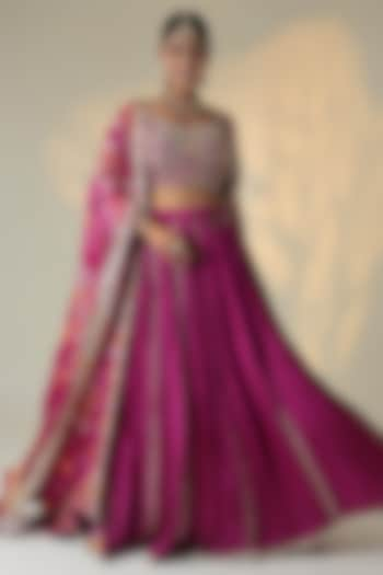 Purple Silk Zardosi Embroidered Wedding Lehenga Set by Zari Jaipur at Pernia's Pop Up Shop