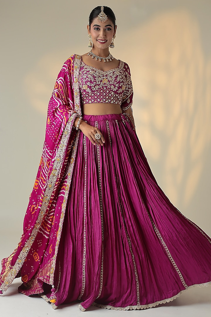 Purple Silk Zardosi Embroidered Wedding Lehenga Set by Zari Jaipur at Pernia's Pop Up Shop