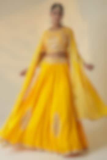 Yellow Silk Embroidered Wedding Lehenga Set by Zari Jaipur at Pernia's Pop Up Shop