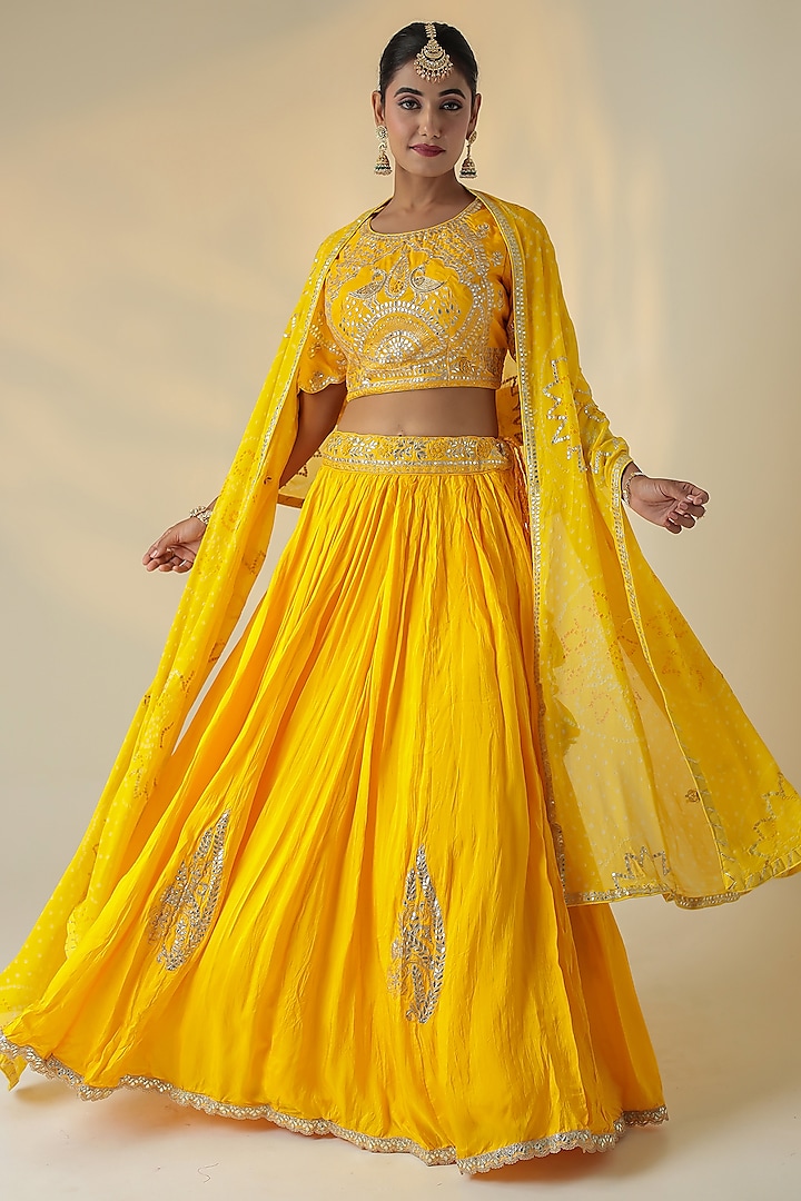 Yellow Silk Embroidered Wedding Lehenga Set by Zari Jaipur at Pernia's Pop Up Shop