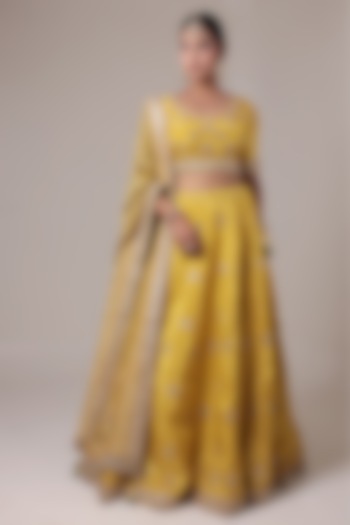 Gold Silk Embroidered Wedding Lehenga Set by Zari Jaipur at Pernia's Pop Up Shop