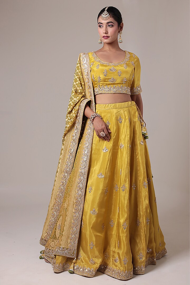 Gold Silk Embroidered Wedding Lehenga Set by Zari Jaipur at Pernia's Pop Up Shop