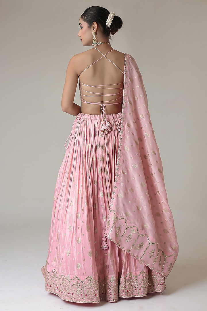 Light Pink Banarasi Tissue Embroidered Wedding Lehenga Set by Zari Jaipur at Pernia's Pop Up Shop