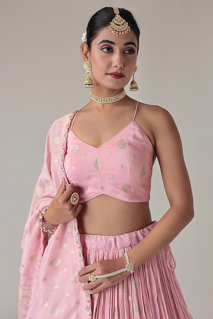 Light Pink Banarasi Tissue Embroidered Wedding Lehenga Set by Zari Jaipur at Pernia's Pop Up Shop