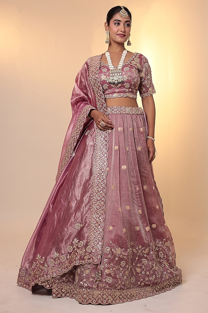 Purple Tissue Pearl Embroidered Bridal Lehenga Set by Zari Jaipur at Pernia's Pop Up Shop