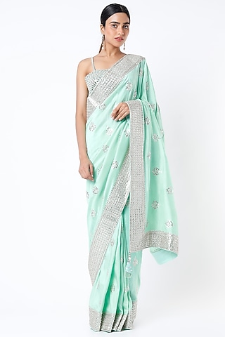 Light Blue Saree Set With Gota Patti Work by Zari Jaipur