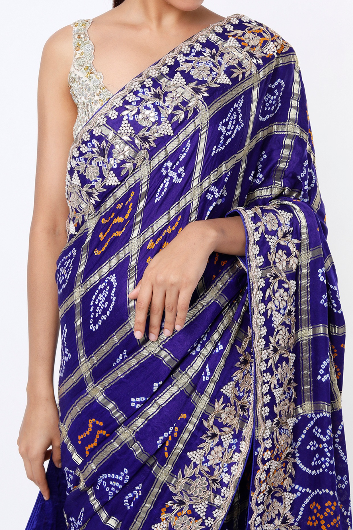 Blue Chiffon Printed Bandhani/Bandhej Saree | Chiffon saree, Print chiffon,  Saree designs