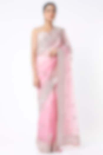 Pink Saree Set With Zardosi Work by Zari Jaipur at Pernia's Pop Up Shop