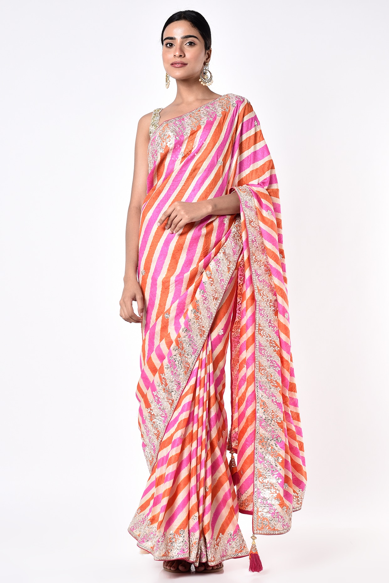 Black chiffon leopard/stripes/leheriya print printed saree with unstitched  blouse piece - Sourbh Sarees - 4279130