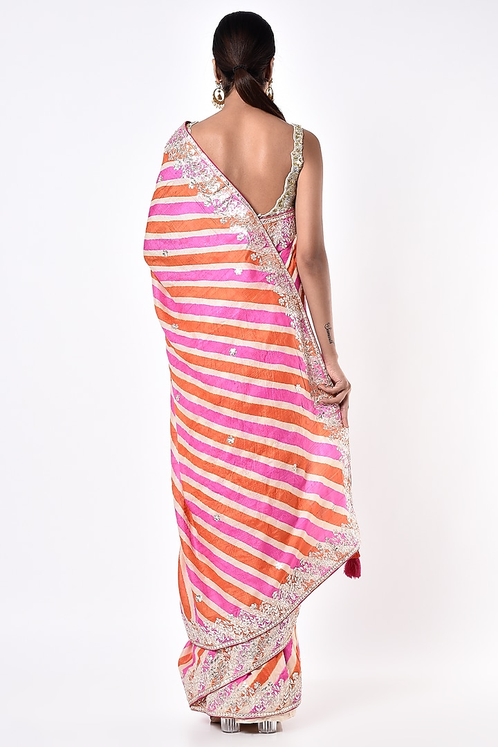 Pink & Orange Leheriya Wedding Saree Set by Zari Jaipur at Pernia's Pop Up Shop