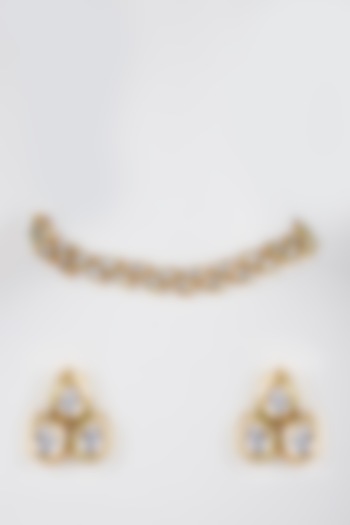 Gold Finish Kundan Choker Necklace Set by Zerokaata Jewellery