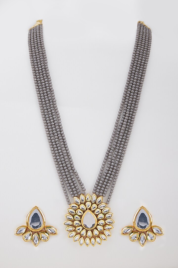 Gold Finish Handcrafted Kundan Necklace Set by Zerokaata Jewellery