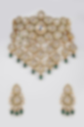 Gold Finish Choker Necklace Set by Zerokaata Jewellery