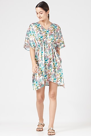 Mint Green Rayon Printed Kaftan by Zerokaata