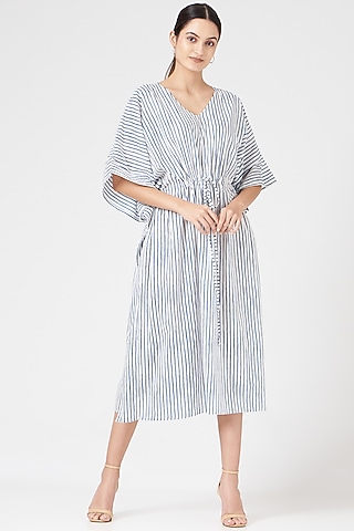 White & Blue Printed Kaftan by Zerokaata