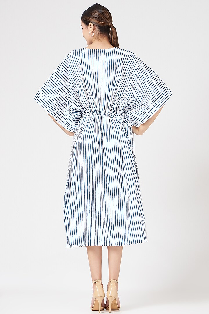 White & Blue Printed Kaftan by Zerokaata at Pernia's Pop Up Shop