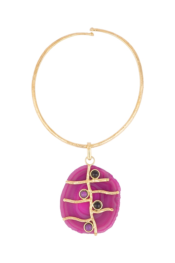 Gold Plated Purple Onyx Choker Necklace by Zerokaata Jewellery