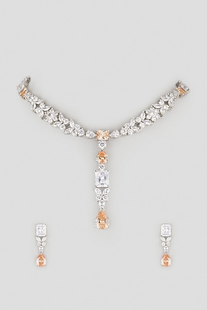 White Finish Diamond Necklace Set by Zerokaata Jewellery