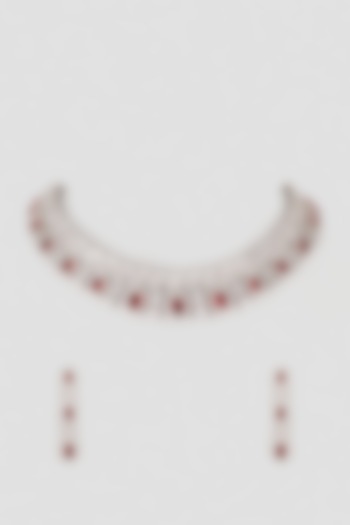 White Finish Red Diamond Necklace Set by Zerokaata Jewellery