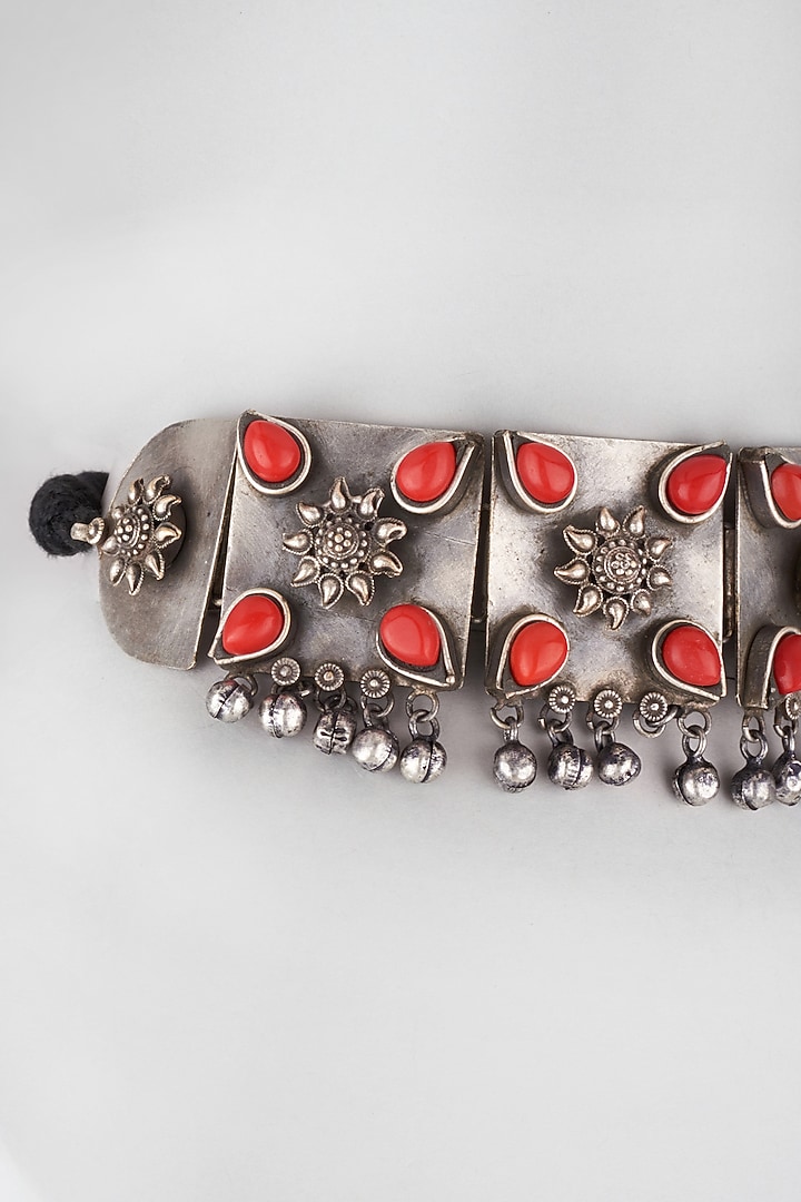 Black Rhodium Finish Red Gemstone Choker Necklace Set by Zerokaata Jewellery at Pernia's Pop Up Shop