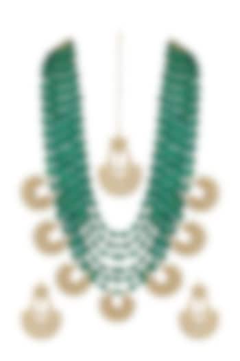 Gold Finish Beaded Layered Necklace Set by Zerokaata Jewellery