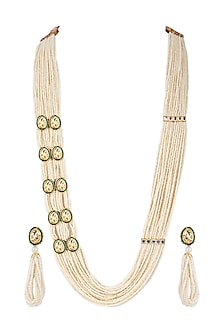 Gold Finish Layered Pearl Necklace Set by Zerokaata Jewellery-JEWELLERY ON DISCOUNT